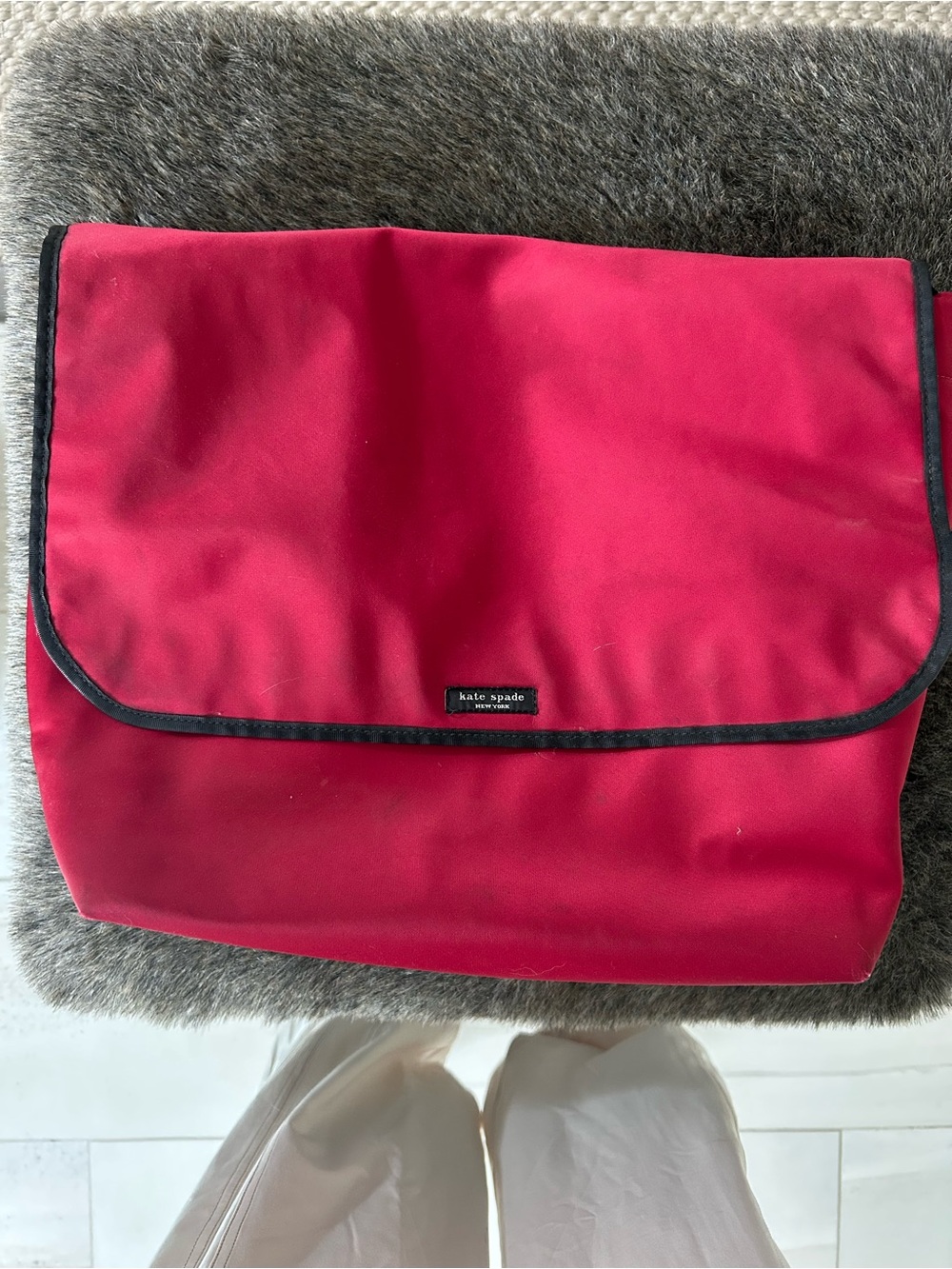 kate spade Red Nylon Flap Crossbody/Shoulder Bag with Black Trim